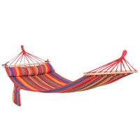 Outsunny Cotton Hammock Soft Portable Swing Sleeping w/ Headrest & Side Pocket Deluxe Swing Chair for Beach, Yard, Bedroom, Patio, Porch, Indoor, Outdoor，270 x 80 cm(m-1)