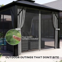 Outsunny 3 x 3(m) Hardtop Gazebo Canopy with UPF30+ Double Polycarbonate Roof, Aluminium Frame Garden Gazebo Permanent Pavilion with Mosquito Netting and Curtains for Patio, Deck, Grey(m-7)