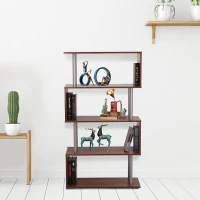 HOMCOM Bibliothèque étagère Design Contemporain en S 4 Niveaux 80L x 30l x 145H cm Coloris Noyer(m-2)