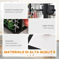 HOMCOM Carrello da Cucina con Cassetto, 4 Cesti di Frutta Estraibili e Piano in Ceramica, Carrello Cucina Salvaspazio con 4 Ripiani Laterali in Legno di Pino e Metallo, 57x37x83 cm, Nero(m-5)
