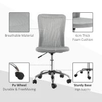 Vinsetto Office Chair, Armless Desk Chair, Adjustable Computer Swivel Chair with Rolling Wheels and Mesh Back for Home Work Study, Grey(m-4)