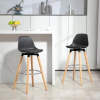 HOMCOM Juego de 2 Taburetes Altos de Cocina 69 cm Tapizado en PU con Respaldo Patas de Madera para Comedor Negro(m-2)
