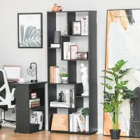 HOMCOM 8-Tier Freestanding Bookcase w/ Melamine Surface Anti-Tipping Foot Pads Home Display Storage Grid Stand Bedroom Living Room Furniture Modern Style - Black(m-11)