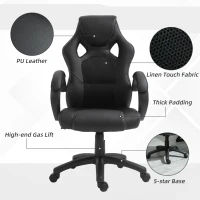 Vinsetto Office Chair Faux Leather Swivel Computer Desk Chair for Home Office with Wheels Armrests Black(m-7)