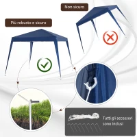 Outsunny Gazebo Pieghevole da Giardino 2.4x2.4m con Struttura in Acciaio e Corde Antivento, Blu(m-6)