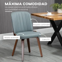 HOMCOM Juego de 2 Sillas de Comedor Modernas con Asiento Tapizado en Cuero Sintético y Patas de Madera 47,5x57x85cm Gris(m-5)