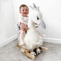 HOMCOM Kids Rocking Horse, Children Plush Ride On Swan Animal Rocker w/ Sound, Wood Base Seat, Safety Belt, Baby Toy Rocker for Toddler 18 - 36 Months, White and Grey(m-8)