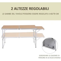 Outsunny Tavolo Pieghevole da Campeggio 5Kg, Facile da Trasportare, con Pannello Estraibile 120cm x 60cm x 40/70cm(m-5)