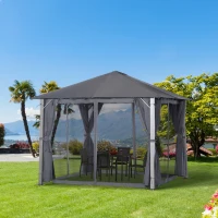 Outsunny 3(m) x 3(m) Garden Outdoor Soft Top Gazebo Steel Frame w/ Zipped Mesh Curtain Sidewalls Garden Sun Shelter Wedding Party Tent - Grey(m-2)