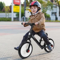 HOMCOM Bicicleta de Equilibrio con Pedales y Ruedas Entrenamiento Extraíbles de Asiento Regulable 33-38cm Niños +24 Meses Carga 25kg Negro(m-2)