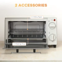 HOMCOM Mini Oven, 9L Countertop Electric Grill, Toaster Oven with Adjustable Temperature, Timer, Dishwasher Safe Baking Tray and Wire Rack, 750W, Cream(m-6)