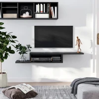 HOMCOM Floating TV Unit, Wall Mounted TV Stand with Open Shelf and 2 Cable Holes, Entertainment Unit for Living Room, Black(m-6)