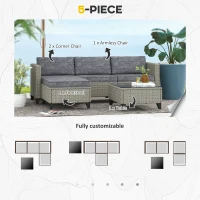 Outsunny 5-Piece Rattan Patio Furniture Set with Corner Sofa, Footstools, Coffee Table, for Poolside, Dark Grey(m-4)