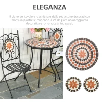 Outsunny Mobili da Giardino Set da 3 Pezzi con 2 Sedie Pieghevoli e 1 Tavolino, in Metallo e Ceramica(m-4)