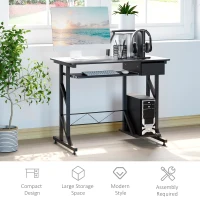 HOMCOM Computer Desk with Display Stand, Sliding Keyboard Tray Drawer and Host Box Shelf Home Office Workstation Black(m-6)