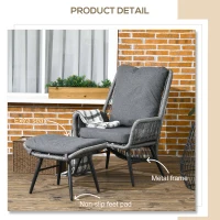 Outsunny String Rattan Armchair and Footstool Set, with Cushions - Grey(m-6)