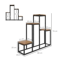 Outsunny Étagère à plantes étagère à fleurs en métal et bois 4 niveaux de différentes hauteurs style industriel 80 x 20 x 74 cm(m-3)