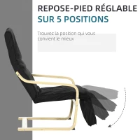 HOMCOM Fauteuil Relax Confort et Relaxation avec Repose-Pied réglable déhoussable 94 x 66,5 x 100 cm cm Bois Massif Noir(m-4)