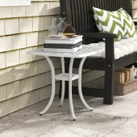 Outsunny Cast Aluminium Bistro Table, Outdoor Square Side Table with Umbrella Hole, Garden Table for Balcony, White(m-7)