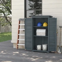 Outsunny Armoire de jardin remise pour outils en bois 2 étagères toit bitumé portes persiennes 87 x 47 x 160 gris(m-2)