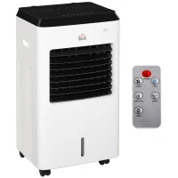 HOMCOM 3-IN-1 8.5L Portable Air Cooler, Heater, Humidifier with Ice Crystal Box, 3 Speed 3 Mode, 7.5 Hour Timer, Remote Controller Included, for Bedroom, Dorm, Office, White(m-1)