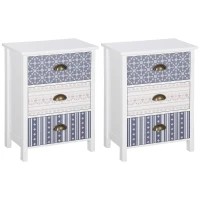 HOMCOM Bedside Table Set of 2 Chest of 3 Drawers Shabby Chic Nightstands with Metal Handle Sofa Side Table for Living Room, Bedroom,Purple(m-1)