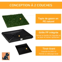 PawHut Litière Bacs à litières pour chiens Gazon synthétique  Toilettes Chien Portables à pelouse tiroir à déjection 63L x 51l x 6H cm Noir Vert(m-5)