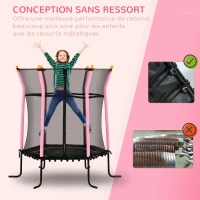 HOMCOM Trampoline pour enfant Ø 1,60 x 1,63 m filet de sécurité porte zippée 6 poteaux rembourrés inclus rose noir(m-4)