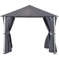 Outsunny 3(m) x 3(m) Garden Outdoor Soft Top Gazebo Steel Frame w/ Zipped Mesh Curtain Sidewalls Garden Sun Shelter Wedding Party Tent - Grey(m-11)