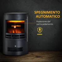 HOMCOM Camino Elettrico da Terra 900W/2000W con Effetto Fiamma, Caminetto Elettrico con Temperatura Regolabile e Protezione da Surriscaldamento, 41x41x64.5cm, Nero(m-6)