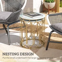 Outsunny Round Coffee Table Set of 2, Modern Nesting Tables with Ceramic Tile Top, Small End Tables, Indoor Outdoor Side Table with Metal Frame for Living Room, Bedroom, Patio, Balcony, Multicoloured(m-4)