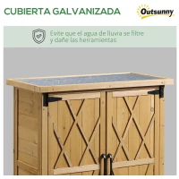 Outsunny Armario de Jardín 0,24 m² 75x40x90 cm con 4 Estantes y Techo de Galvanizado para Almacenamiento de Herramientas Natural(m-5)