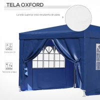 Outsunny Carpa Gazebo con Paredes Desmontables Ventanas Visibles Puerta con Cremallera Incluye Bolsa de Transporte Cuerdas y Piquetas 3x3 m Azul(m-7)