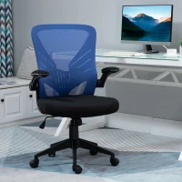 Vinsetto Silla de Oficina Ergonómica Silla de Juvenil con Altura Ajustable Reposabrazos Abatible y Soporte Lumbar Transpirable 62x59x99-107 cm Azul y Negro(m-2)
