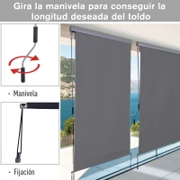 Outsunny Toldo Vertical Enrollable con Manivela Protección UV para Interior y Exterior Balcón Porche Terraza 140x250 cm Gris(m-7)