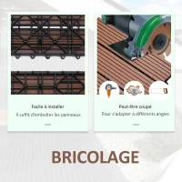 Outsunny Lot de 11 dalles de jardin piscine 30 x 30 x 2,2 cm dalle clipsable pour jardin, balcon, piscine en HDPE marron clair(m-6)