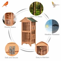PawHut Wooden Outdoor Bird Cage, for Finches and Canaries, with Removable Tray, Asphalt Roof(m-7)