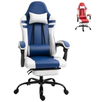 Vinsetto PU Leather Gaming Chair with Headrest, Footrest, Wheels, Adjustable Height, Racing Gamer Chair, Blue White(m-1)