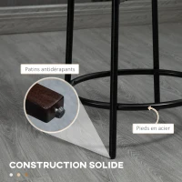 HOMCOM Lot de 2 tabourets de bar avec repose-pieds acier et revêtement effet laine bouclée hauteur 62 cm blanc et noir(m-6)