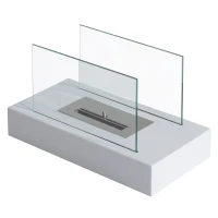 HOMCOM Camino a Bioetanolo da Tavolo 830 W Bruciatori senza Residui Inodore In Acciaio Inox con Vetro 35x18x21 cm Bianco(m-1)