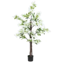 HOMCOM Artificial Plants Honeysuckle Flower in Pot Fake Plants with Curved Boots for Indoor 15x15x150cm White(m-11)