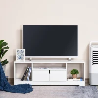 HOMCOM Mueble de TV para Televisor de hasta 42" Mesa para TV de Salón Moderna con Armario de Doble Puerta y 3 Compartimentos Abiertos 120x30x41cm Blanco(m-6)