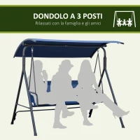 Outsunny Dondolo da Giardino 3 Posti con Tettuccio Regolabile, Tessuto Oxford e Acciaio, Blu Scuro(m-6)