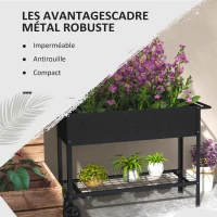 Outsunny Jardinière sur Pieds Potager dim. 109L x 39l x 80H cm étagère 2 Roues + Insert d'irrigation métal Noir(m-6)