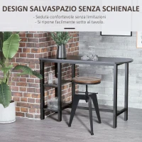 HOMCOM Sgabello da Bar Alto in Stile Industriale Regolabile in Altezza, Metallo e Legno, 39x41x49-64cm Marrone e Nero(m-4)