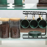 HOMCOM Tavolino da Caffè Moderno a 2 Livelli in Vetro e Legno, 90x50x42cm, Bianco(m-7)