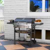 Outsunny Five-Burner Steel Gas Grill, with Thermometer - Black(m-9)