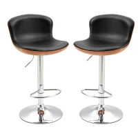 HOMCOM Lot de 2 Tabouret de Bar Design Contemporain Hauteur d'assise réglable 64-85 cm pivotant 360° revêtement synthétique Noir Imitation Bois(m-1)