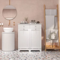 HOMCOM Armoire de salle de bain, meuble de rangement, avec paniers à linge pliables 2 tiroirs, 78L x 40l x 90,5H cm, blanc(m-7)