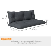 Outsunny Ensemble de 2 coussins d'extérieur pour banquette 1 coussin d'assise et 1 coussins de dossier polyester hydrofuge gris(m-3)